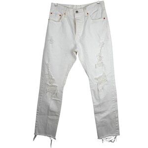 Levis 501 Distressed White High-Rise Jeans Size‎ W28 L30 Vintage Inspired
